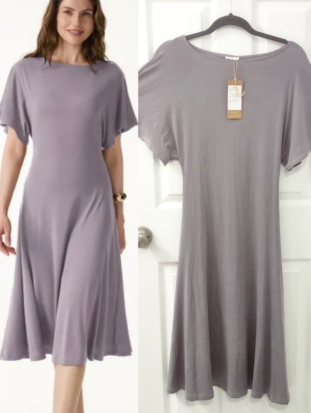 NWT OGL Boatneck Flutter Sleeve Flowy Midi Dress Size S Lavender Purple Fog